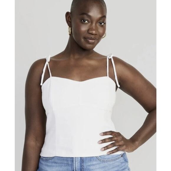 Old Navy Sleeveless Bustier Cami Calla Lily 451 White Cropped Tank Top Sz L - Picture 1 of 10